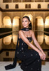 Strapless Crystal Scarf Maxi Dress Black