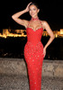 Halter Crystal Structured Bustier Maxi Dress Red