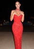 Halter Crystal Structured Bustier Maxi Dress Red