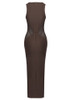 Structured Mesh Insert Maxi Dress Brown