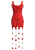 Floral String Detail Structured Dress Red