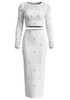 Long Sleeve Crystal Embellished Two Piece Maxi Dress White