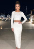 Long Sleeve Crystal Embellished Two Piece Maxi Dress White