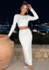 Long Sleeve Crystal Embellished Two Piece Maxi Dress White