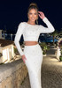 Long Sleeve Crystal Embellished Two Piece Maxi Dress White