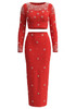 Long Sleeve Crystal Embellished Two Piece Maxi Dress Red