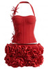 Halter Floral Detail Corset Two Piece Dress Red