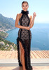Halter Ruffle Detail Maxi Dress Black