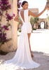 Plunge V Neck Draped Dress White