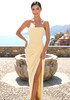 Strapless Draped Corset Maxi Dress Yellow