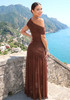 Draped One Shoulder Bardot Maxi Dress Brown