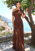 Draped One Shoulder Bardot Maxi Dress Brown