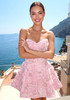 Strapless Floral Corset A Line Dress Pink