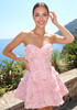 Strapless Floral Corset A Line Dress Pink