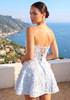 Strapless Floral Corset A Line Dress Blue