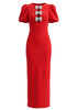 Short Sleeve Crystal Bow Maxi Dress Red
