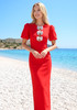 Short Sleeve Crystal Bow Maxi Dress Red