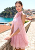 Halter Draped Lace A Line Dress Pink