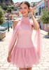 Halter Draped Lace A Line Dress Pink