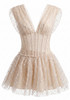 Sequin Draped Structured Lace A Line Dress Ivory