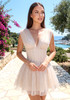 Sequin Draped Structured Lace A Line Dress Ivory