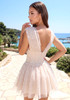 Sequin Draped Structured Lace A Line Dress Ivory