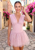 Sequin Draped Structured Lace A Line Dress Pink