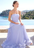 Strapless Pleated Petal Maxi Dress Blue