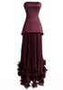Strapless Pleated Petal Maxi Dress Burgundy