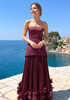 Strapless Pleated Petal Maxi Dress Burgundy