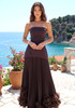 Strapless Pleated Petal Maxi Dress Brown