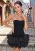Strapless Bustier Polka Dot Bubble Dress Black