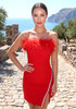 Strapless Feather Crystal Dress Red