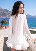 Long Sleeve Draped Lace Ruffle Dress White