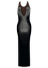 Crystal Mesh Insert Maxi Dress Black