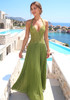 Halter Pleated Corset Maxi Dress Green