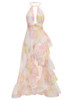 Halter Floral Ruffle Maxi Dress Pink Yellow