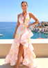 Halter Floral Ruffle Maxi Dress Pink Yellow
