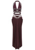 Halter Draped Two Piece Maxi Dress Brown Burgundy