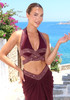 Halter Draped Two Piece Maxi Dress Brown Burgundy