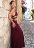 Halter Draped Two Piece Maxi Dress Brown Burgundy