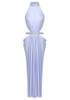 Halter Crystal Draped Backless Maxi Dress Blue