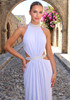 Halter Crystal Draped Backless Maxi Dress Blue