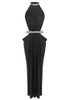 Halter Crystal Draped Backless Maxi Dress Black