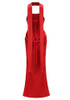Strapless Draped Corset Maxi Dress Red