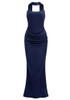Strapless Draped Corset Maxi Dress Blue