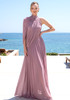 One Sleeve Draped A Line Maxi Dress Pink