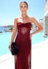 Strapless Tassel Maxi Dress Burgundy