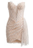 Strapless Draped Lace Dress Nude