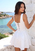 Floral Draped Bustier Corset A Line Dress White Blue